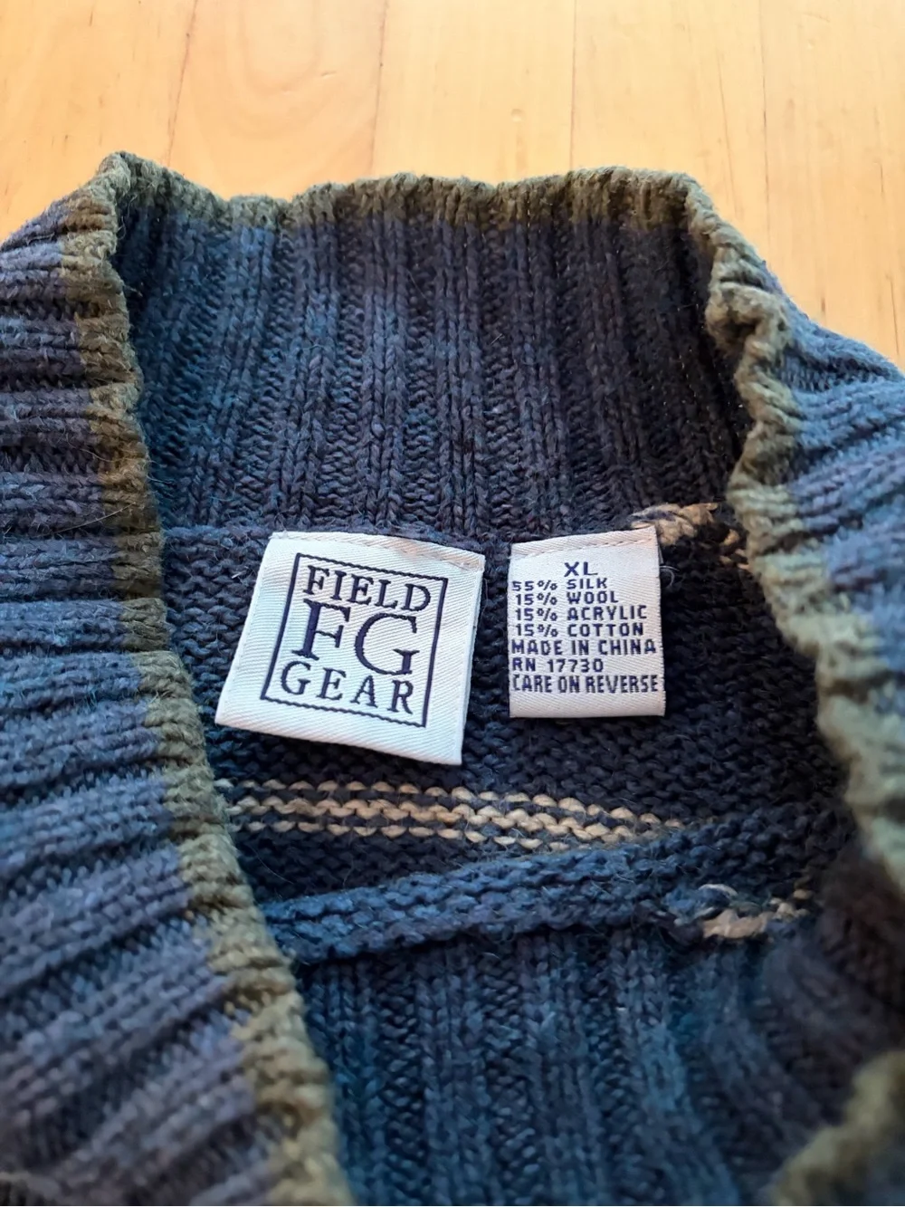 Men's Striped Crewneck Sweater - Blue & Olive silk/wool blend